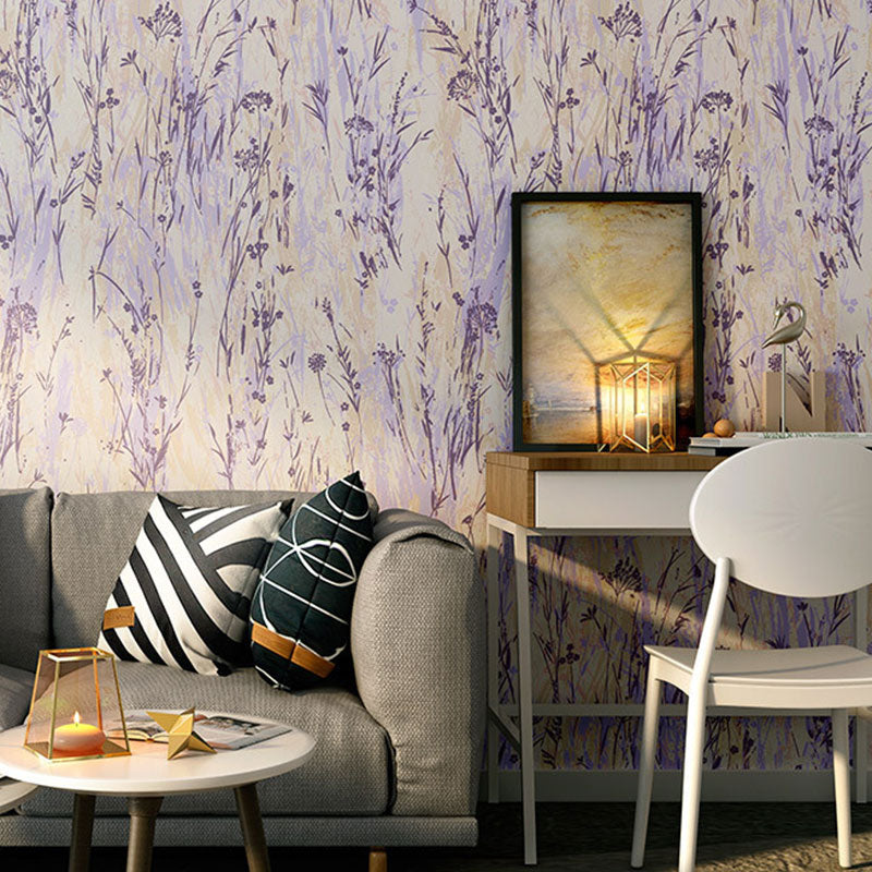 Modern Blossom and Leaf Wallpaper for Living Room Decoration Countryside Wall Art, 33-foot x 20.5-inch Purple Clearhalo 'Country wall decor' 'Rustic' 'Wallpaper' Wall Decor' 1883386