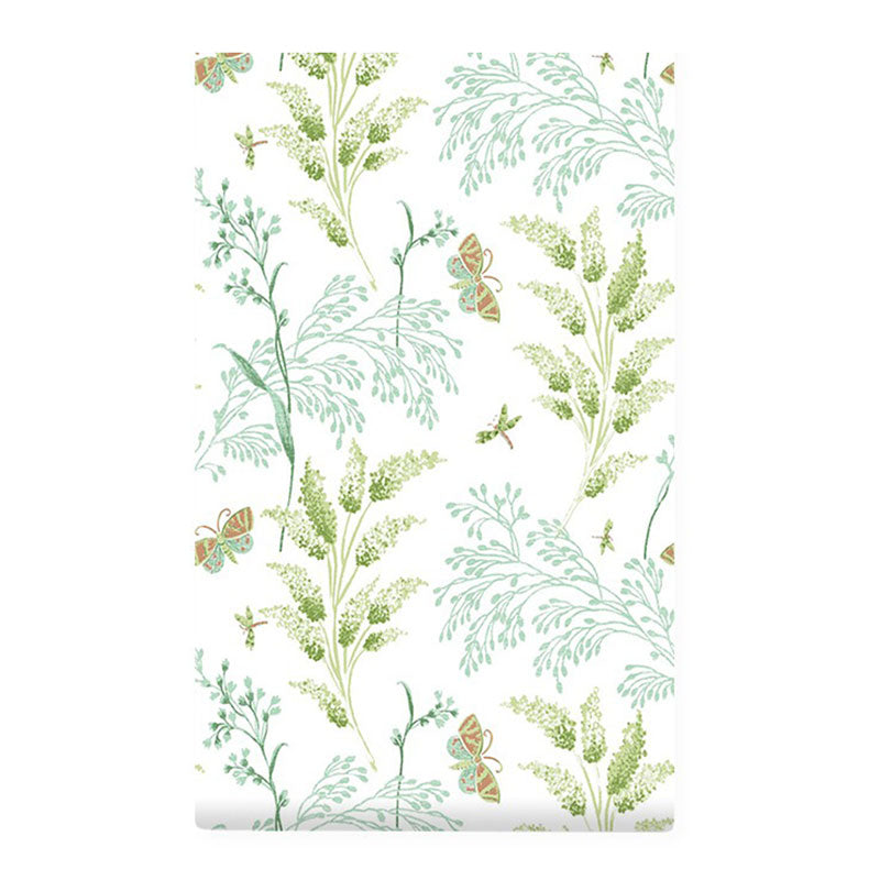 Flowers and Leaves Wall Decor in Green and White, Minimalist Wallpaper for Guest Room Clearhalo 'Country wall decor' 'Rustic' 'Wallpaper' Wall Decor' 1883410