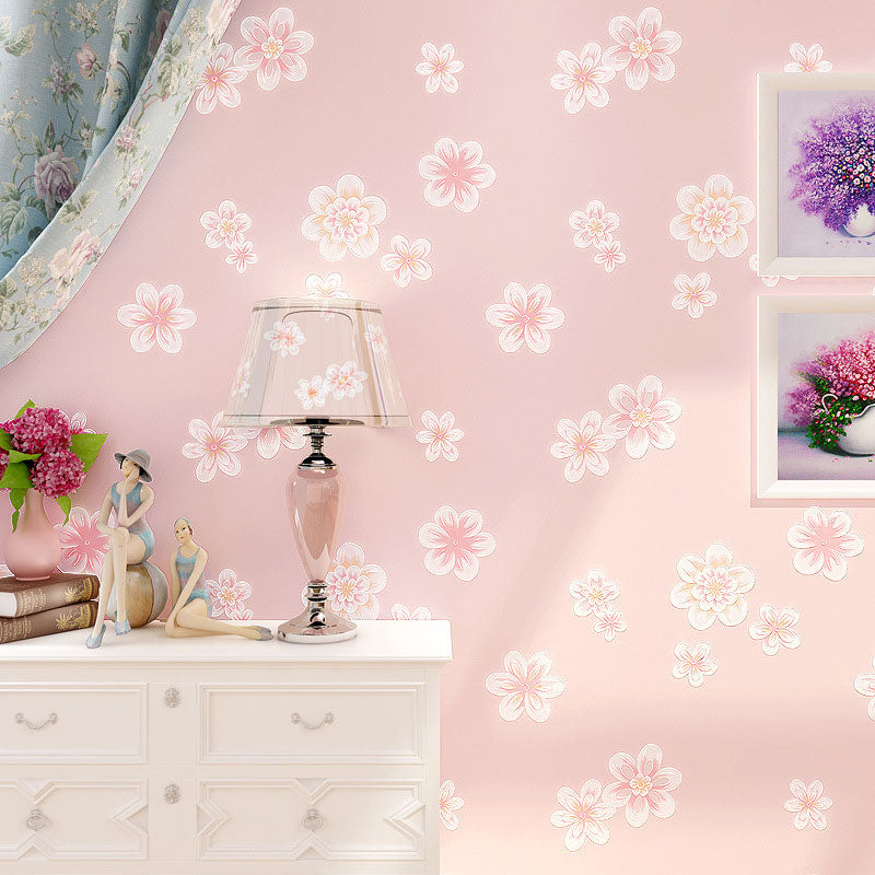 20.5" x 31' Flowers Wallpaper for Girl's Bedroom Blossoms Wall Art in Pink, Stain-Resistant Clearhalo 'Country wall decor' 'Rustic' 'Wallpaper' Wall Decor' 1883418