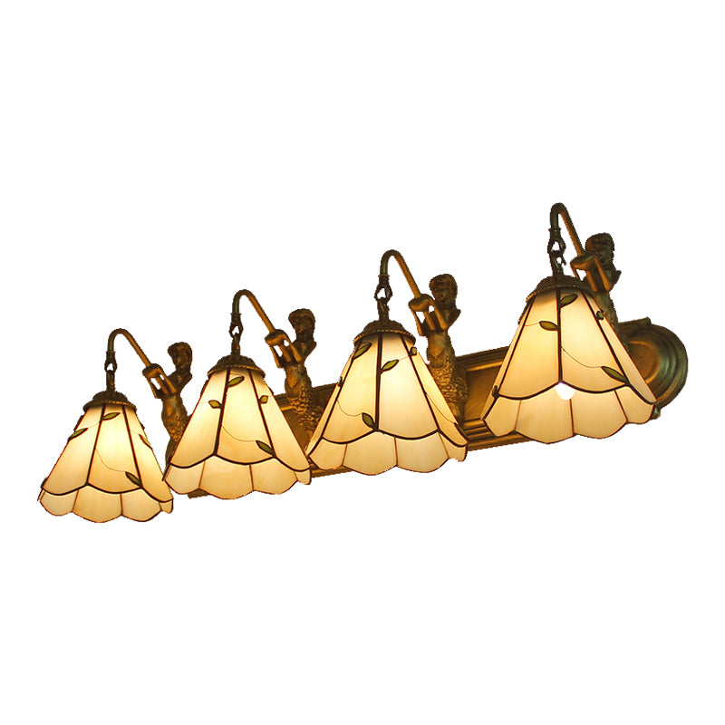 4 Lights Lily Wall Mount Light Tiffany Beige Glass Sconce Light with Mermaid Decoration Clearhalo 'Industrial' 'Middle century wall lights' 'Tiffany wall lights' 'Tiffany' 'Wall Lamps & Sconces' 'Wall Lights' Lighting' 188343