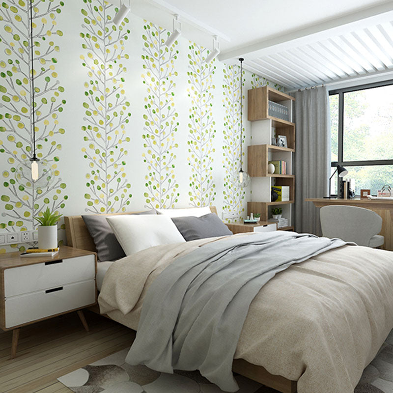 31' x 20.5" Nordic Wallpaper Roll for Living Room Decoration with Tree and Stem Pattern in Neutral Color Green Clearhalo 'Country wall decor' 'Rustic' 'Wallpaper' Wall Decor' 1883439