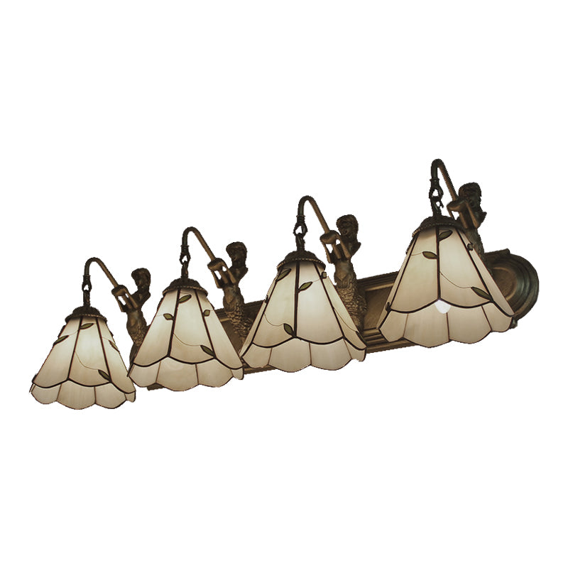 4 Lights Lily Wall Mount Light Tiffany Beige Glass Sconce Light with Mermaid Decoration Clearhalo 'Industrial' 'Middle century wall lights' 'Tiffany wall lights' 'Tiffany' 'Wall Lamps & Sconces' 'Wall Lights' Lighting' 188344