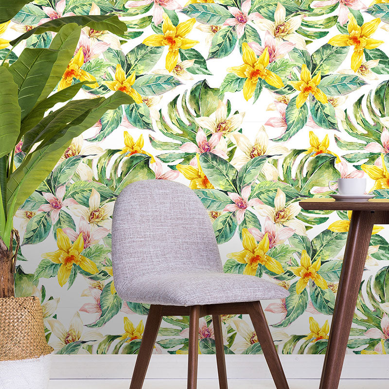 Green and Yellow Modernism Wallpaper 29.1 sq ft. Blossoming Flower Wall Covering for Accent Wall Clearhalo 'Country wall decor' 'Rustic' 'Wallpaper' Wall Decor' 1883460