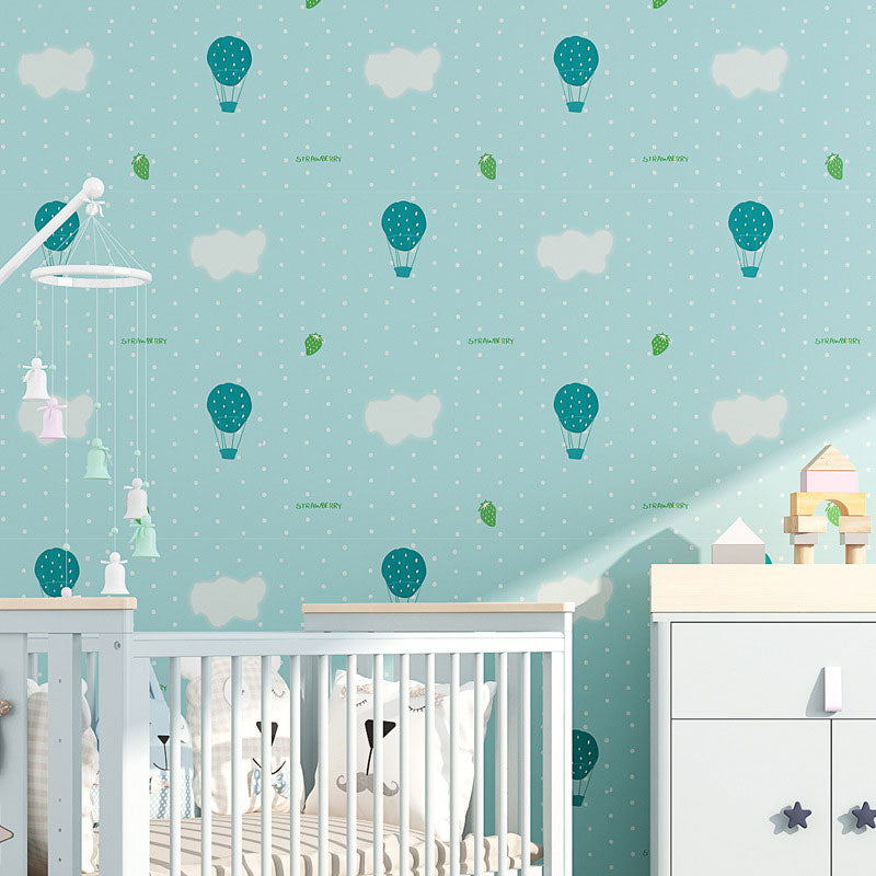 Fire Balloon Wall Art in Soft Color Vinyl Wallpaper for Kid's Bedroom, Self-Adhesive, 64.6 sq ft. Blue Clearhalo 'Wall Decor' 'Wallpaper' 1883470