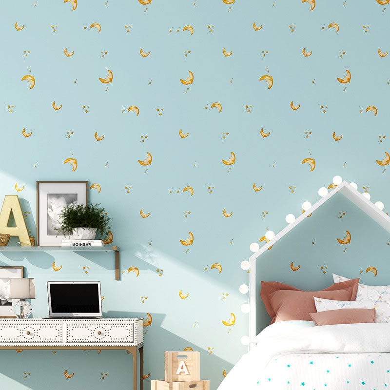 Cartoon Pattern Wall Covering in Pink and Blue Boy's or Girl's Bedroom Wallpaper Roll, 64.6 sq ft. Blue Moon Clearhalo 'Wall Decor' 'Wallpaper' 1883482