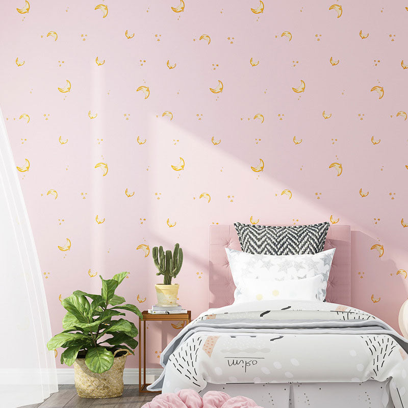 Cartoon Pattern Wall Covering in Pink and Blue Boy's or Girl's Bedroom Wallpaper Roll, 64.6 sq ft. Pink Moon Clearhalo 'Wall Decor' 'Wallpaper' 1883485