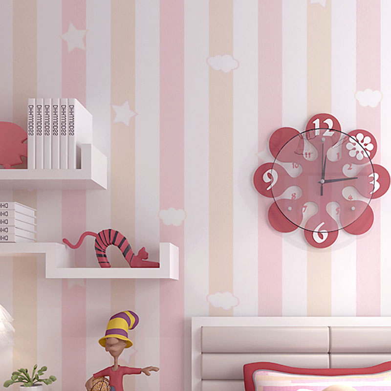 33' x 20.5" Stripe Wallpaper for Children Cloud Wall Art in Soft Color for Kids, Stain-Resistant Pink Clearhalo 'Wall Decor' 'Wallpaper' 1883508