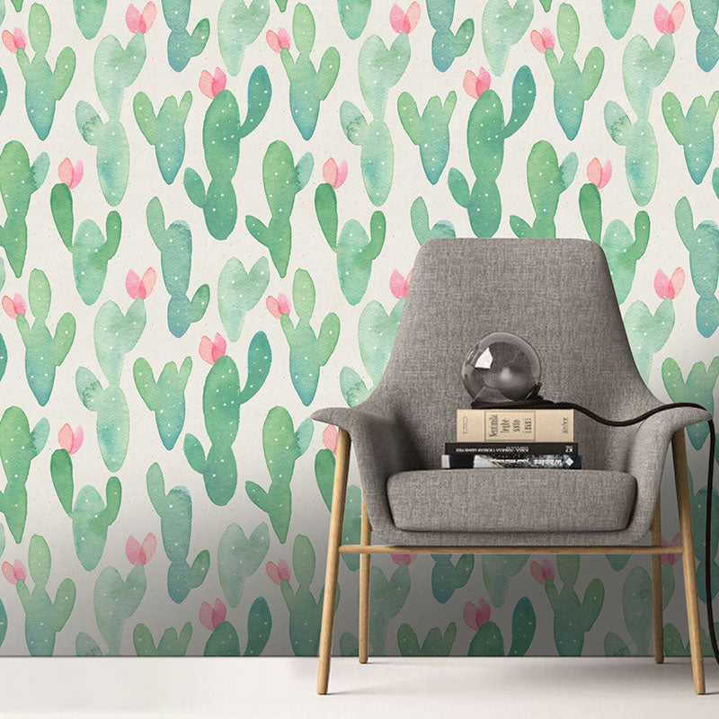 Water-Resistant Cactus Wall Covering Plaster Wallpaper Roll for Kids, Easy to Remove Green Clearhalo 'Wall Decor' 'Wallpaper' 1883524