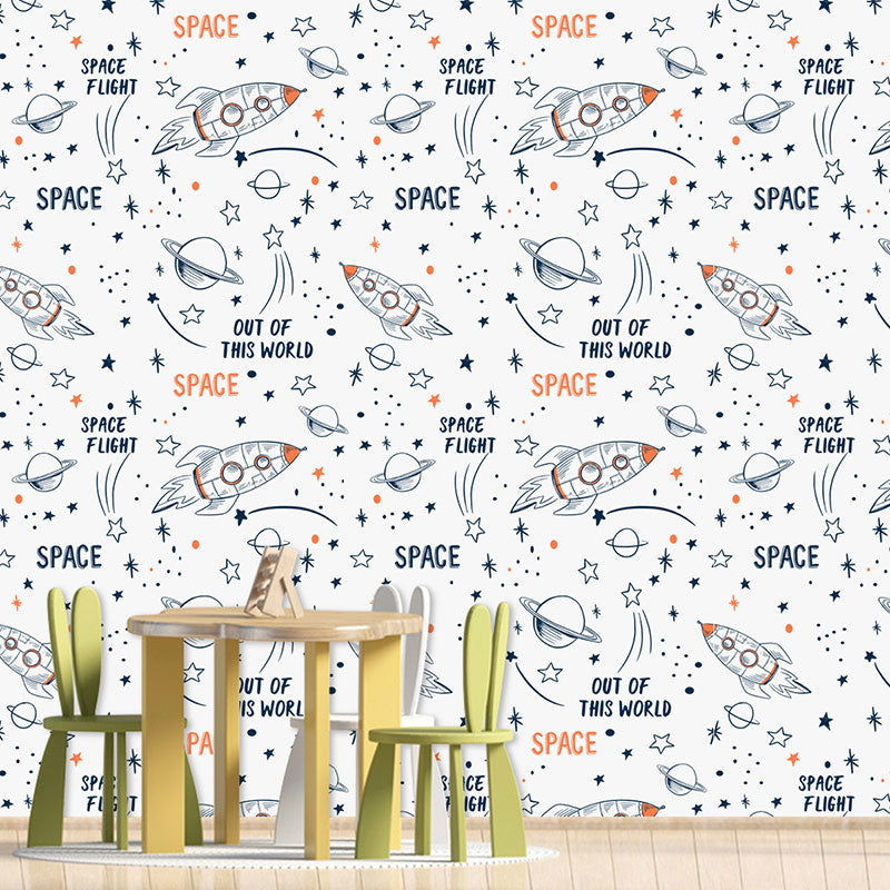 Stain-Resistant Cartoon Rocket Wallpaper 29.1 sq ft. Minimalist Children's Bedroom Wall Art for Kid's Bedroom Decoration Clearhalo 'Wall Decor' 'Wallpaper' 1883543