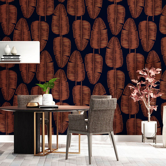 Simple Banana Leaves Wallpaper Roll for Coffee Shop Decor, Neutral Color, 57.1 sq ft. Orange Red Clearhalo 'Modern wall decor' 'Modern' 'Wallpaper' Wall Decor' 1883548