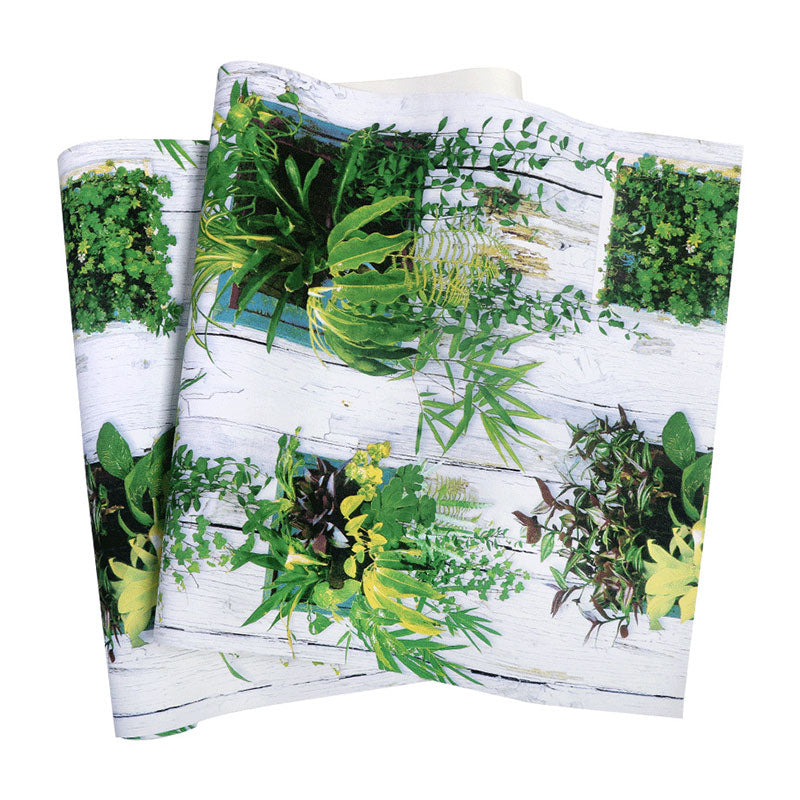 Faux Wood and Plant Wallpaper in Green Non-Woven Fabric Wall Art for Accent Wall, 20.5"W x 33'L Clearhalo 'Modern wall decor' 'Modern' 'Wallpaper' Wall Decor' 1883563