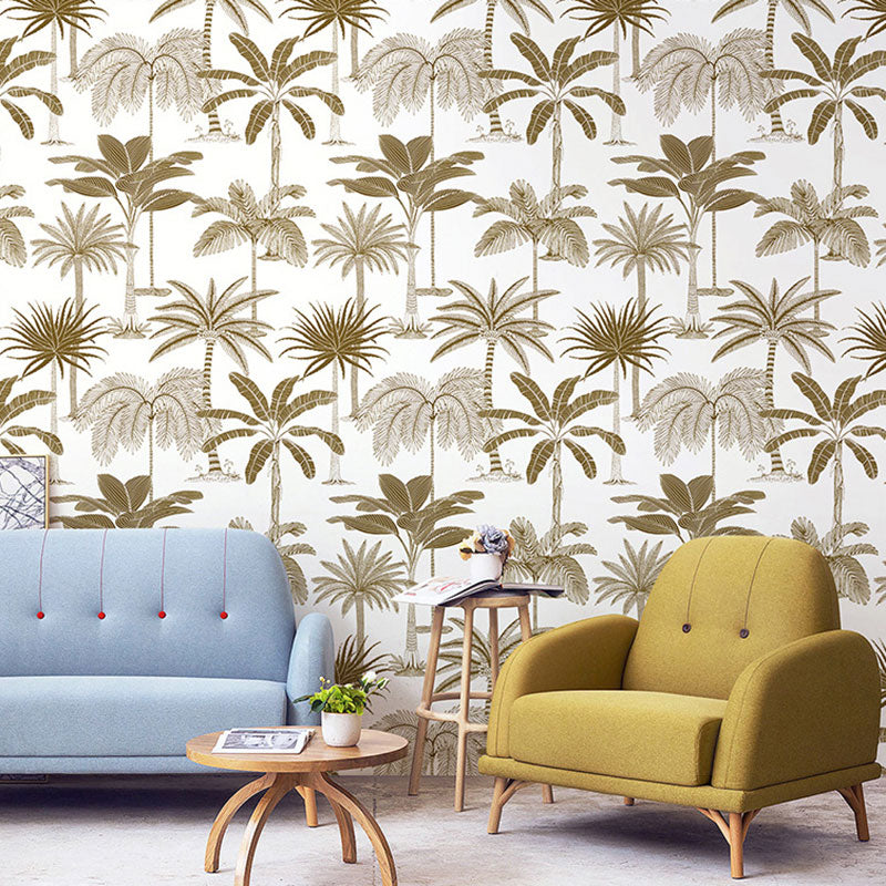 Natural Color Coconut Tree Wallpaper Stain-Resistant Wall Covering for Coffee Shop Decor, 33'L x 20.5"W White Clearhalo 'Modern wall decor' 'Modern' 'Wallpaper' Wall Decor' 1883574