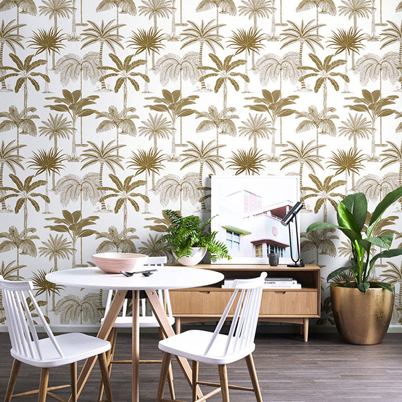 Natural Color Coconut Tree Wallpaper Stain-Resistant Wall Covering for Coffee Shop Decor, 33'L x 20.5"W Clearhalo 'Modern wall decor' 'Modern' 'Wallpaper' Wall Decor' 1883575
