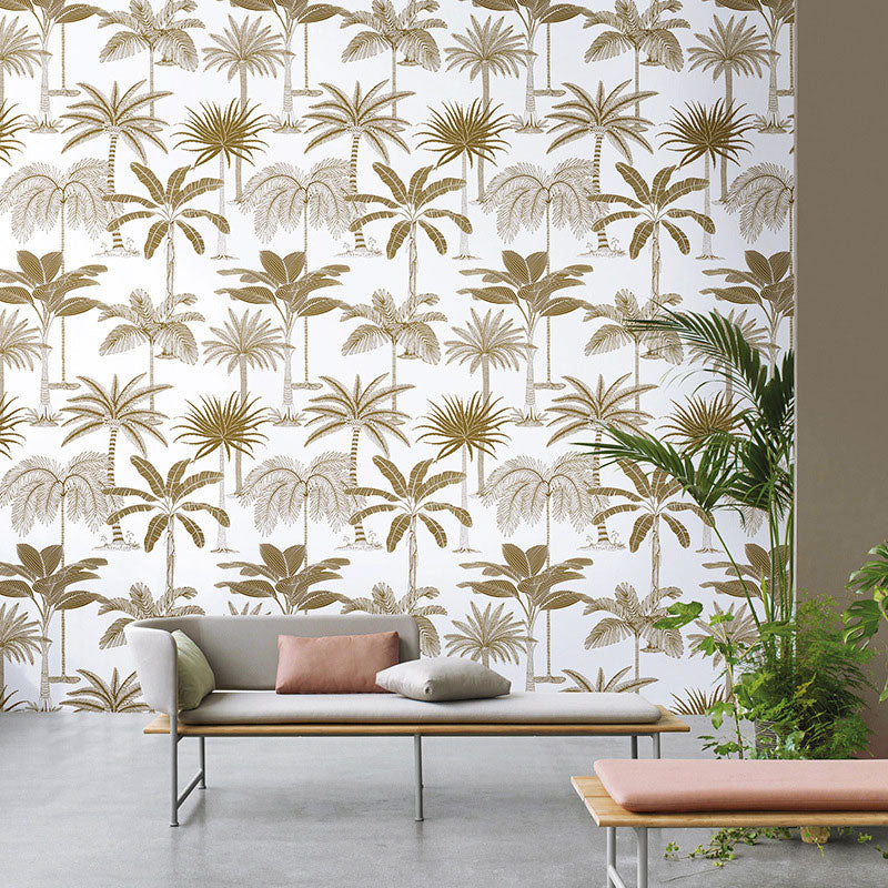 Natural Color Coconut Tree Wallpaper Stain-Resistant Wall Covering for Coffee Shop Decor, 33'L x 20.5"W Clearhalo 'Modern wall decor' 'Modern' 'Wallpaper' Wall Decor' 1883576