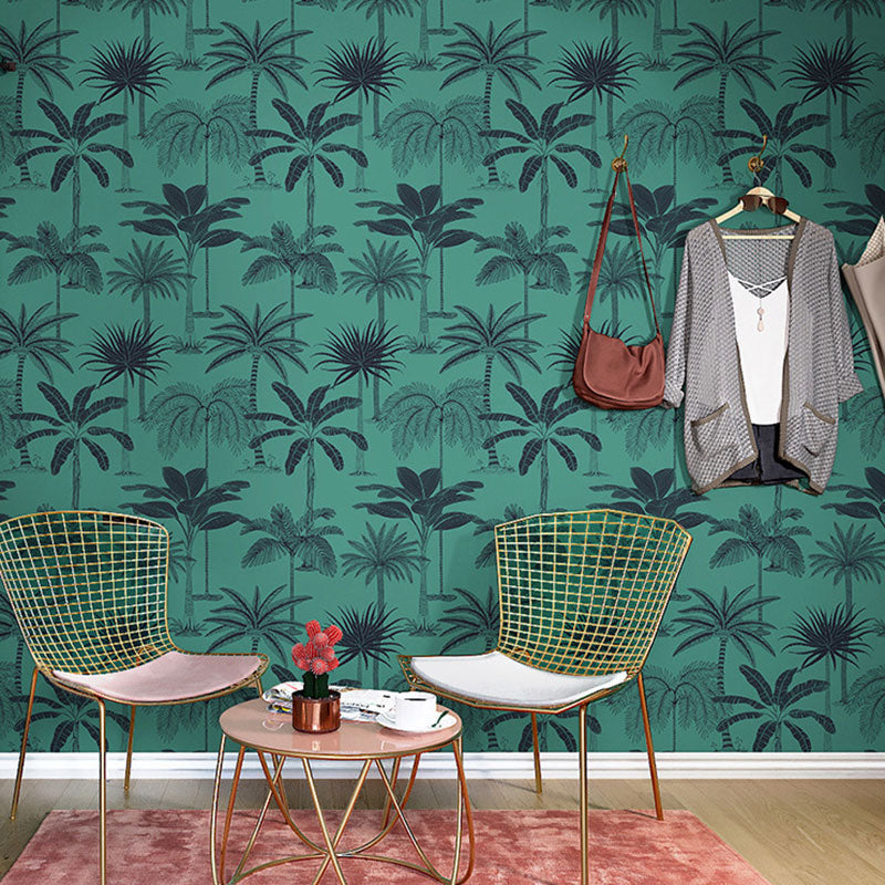 Natural Color Coconut Tree Wallpaper Stain-Resistant Wall Covering for Coffee Shop Decor, 33'L x 20.5"W Green Clearhalo 'Modern wall decor' 'Modern' 'Wallpaper' Wall Decor' 1883579