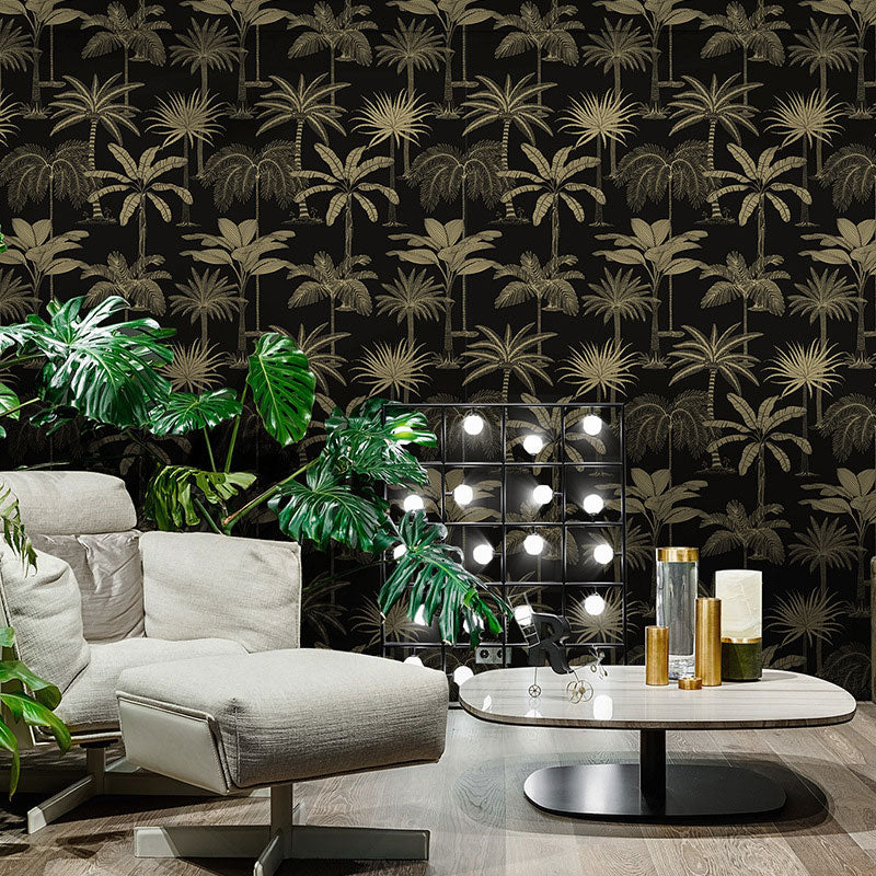 Natural Color Coconut Tree Wallpaper Stain-Resistant Wall Covering for Coffee Shop Decor, 33'L x 20.5"W Black Clearhalo 'Modern wall decor' 'Modern' 'Wallpaper' Wall Decor' 1883583