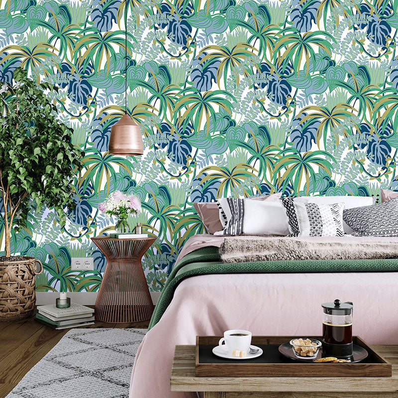 Illustration Banana Leaves Wall Art Non-Woven Wallpaper for Guest Room, 33-foot x 20.5-inch Green Clearhalo 'Modern wall decor' 'Modern' 'Wallpaper' Wall Decor' 1883590