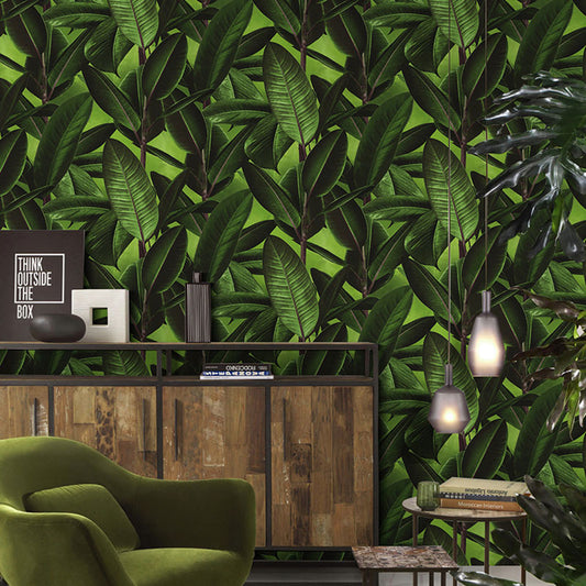 Contemporary Wallpaper Roll for Theme Restaurant Decor with Banana Leaves Design in Green Clearhalo 'Modern wall decor' 'Modern' 'Wallpaper' Wall Decor' 1883628