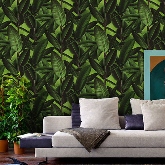 Contemporary Wallpaper Roll for Theme Restaurant Decor with Banana Leaves Design in Green Clearhalo 'Modern wall decor' 'Modern' 'Wallpaper' Wall Decor' 1883629
