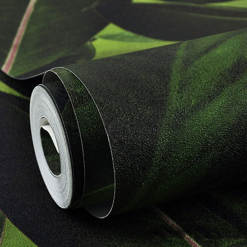 Contemporary Wallpaper Roll for Theme Restaurant Decor with Banana Leaves Design in Green Clearhalo 'Modern wall decor' 'Modern' 'Wallpaper' Wall Decor' 1883631