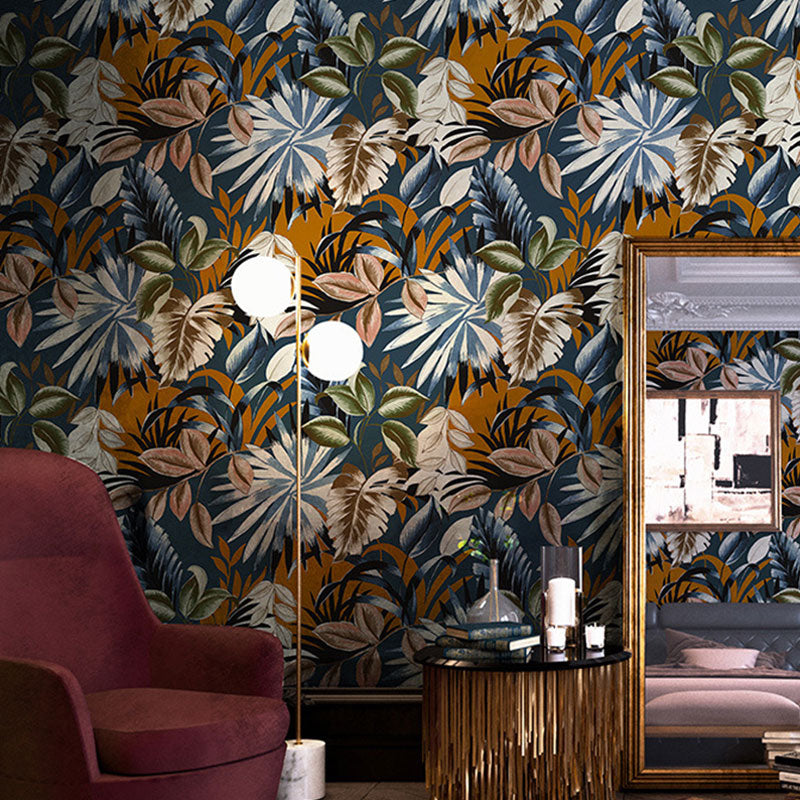 Illustration Banana Leaf Wallpaper Roll for Guest Room Decor in Dark Color, 57.1 sq ft. Blue Clearhalo 'Modern wall decor' 'Modern' 'Wallpaper' Wall Decor' 1883633