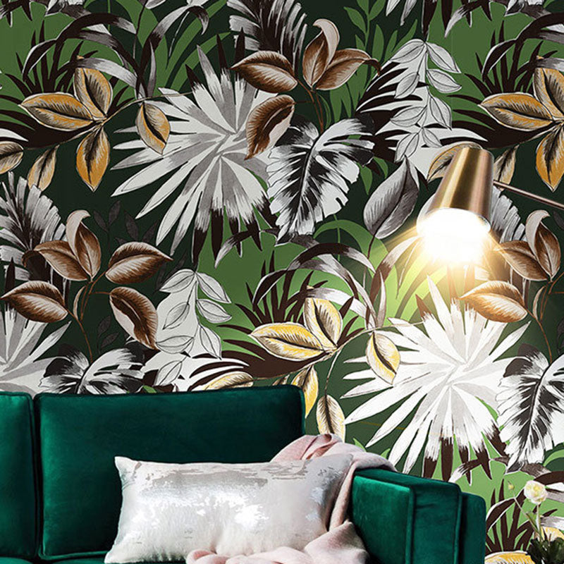 Illustration Banana Leaf Wallpaper Roll for Guest Room Decor in Dark Color, 57.1 sq ft. Green Clearhalo 'Modern wall decor' 'Modern' 'Wallpaper' Wall Decor' 1883637