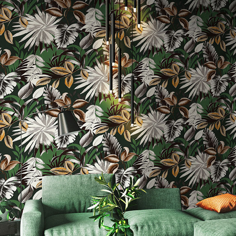 Illustration Banana Leaf Wallpaper Roll for Guest Room Decor in Dark Color, 57.1 sq ft. Clearhalo 'Modern wall decor' 'Modern' 'Wallpaper' Wall Decor' 1883638