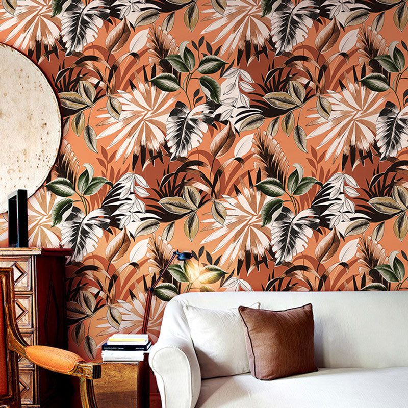 Illustration Banana Leaf Wallpaper Roll for Guest Room Decor in Dark Color, 57.1 sq ft. Orange-Yellow Clearhalo 'Modern wall decor' 'Modern' 'Wallpaper' Wall Decor' 1883641