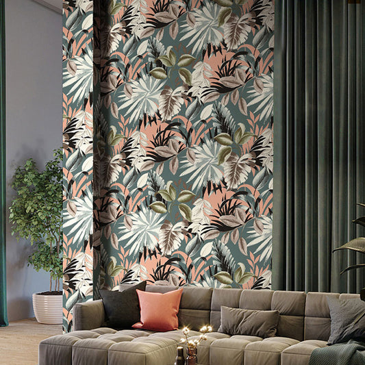 Illustration Banana Leaf Wallpaper Roll for Guest Room Decor in Dark Color, 57.1 sq ft. Turquoise Clearhalo 'Modern wall decor' 'Modern' 'Wallpaper' Wall Decor' 1883645