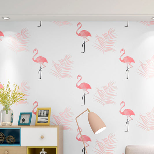 Decorative Flamingo Wallpaper Non-Woven Fabric Modernism Wall Covering for Children's Bedroom Pink Clearhalo 'Modern wall decor' 'Modern' 'Wallpaper' Wall Decor' 1883648