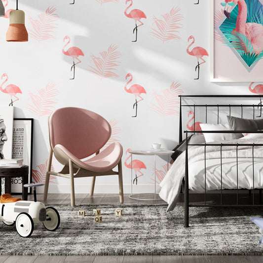 Decorative Flamingo Wallpaper Non-Woven Fabric Modernism Wall Covering for Children's Bedroom Clearhalo 'Modern wall decor' 'Modern' 'Wallpaper' Wall Decor' 1883649