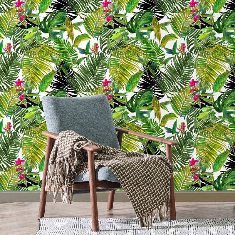 Green and Red Minimalist Wallpaper 29.1 sq ft. Palm Tree Wall Covering for Thai Restaurant Green Clearhalo 'Modern wall decor' 'Modern' 'Wallpaper' Wall Decor' 1883658
