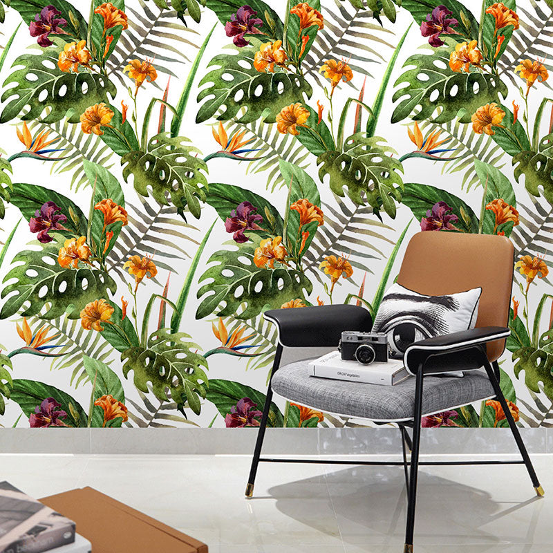 Green Palm Tree Wall Covering Stain-Resistant Wallpaper Roll for Accent Wall, Self-Adhesive Yellow-Green Clearhalo 'Modern wall decor' 'Modern' 'Wallpaper' Wall Decor' 1883670