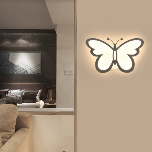 Kids White Wall Sconce Butterfly Shape Acrylic Wall Light for Bedside Dining Room Clearhalo 'Wall Lamps & Sconces' 'Wall Lights' Lighting' 188405