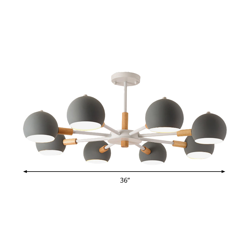 Wood Snowflake Hanging Lamp with Orb Shade Living Room 8-Head Macaron Chandelier Clearhalo 'Ceiling Lights' 'Chandeliers' Lighting' options 188431