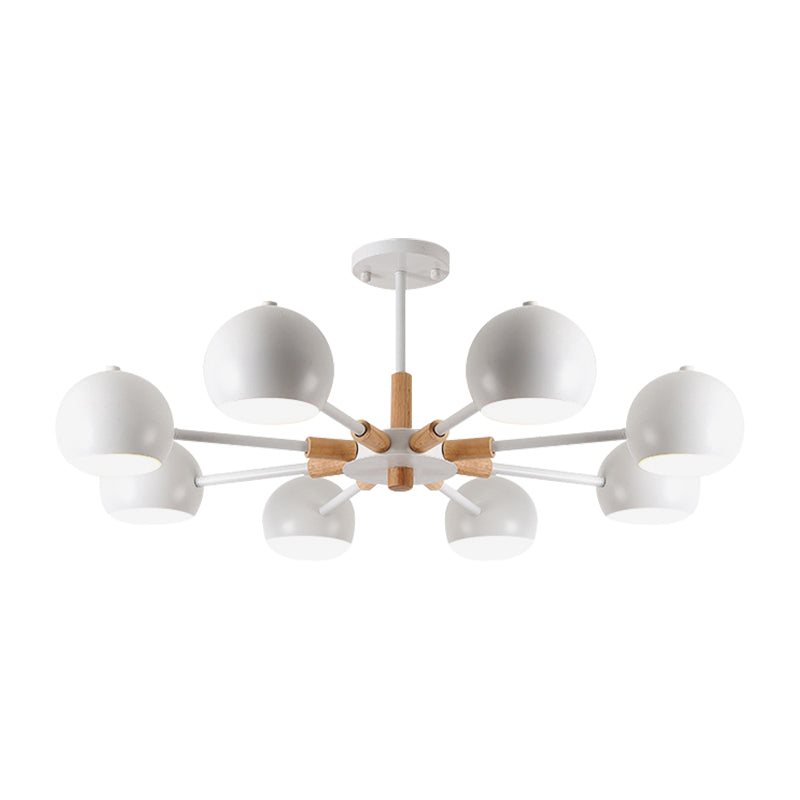 Wood Snowflake Hanging Lamp with Orb Shade Living Room 8-Head Macaron Chandelier Clearhalo 'Ceiling Lights' 'Chandeliers' Lighting' options 188437