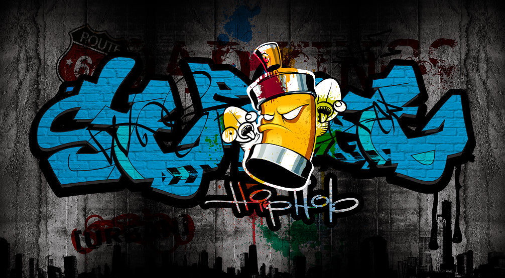 Cartoon Print Mural Decal Graffiti Non-Woven Fabric Textured Wall Covering in Soft Color Blue Clearhalo 'Wall Decor' 'Wall Mural' 1884854