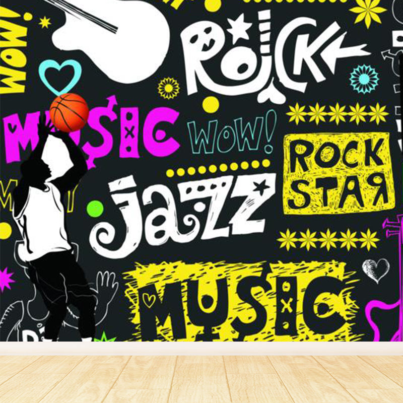 Cartoon Print Mural Decal Graffiti Non-Woven Fabric Textured Wall Covering in Soft Color Clearhalo 'Wall Decor' 'Wall Mural' 1884876