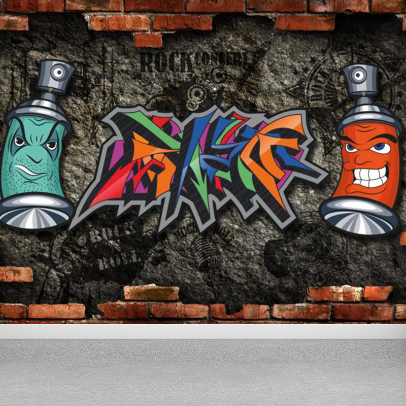 Fancy Graffiti Pattern Mural Wallpaper Contemporary Non-Woven Material Wall Covering Black Clearhalo 'Wall Decor' 'Wall Mural' 1884889
