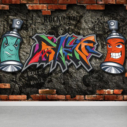 Fancy Graffiti Pattern Mural Wallpaper Contemporary Non-Woven Material Wall Covering Black Clearhalo 'Wall Decor' 'Wall Mural' 1884889