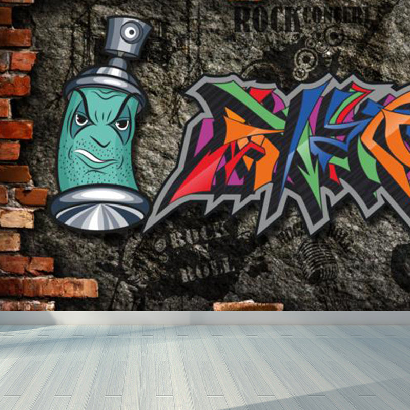 Fancy Graffiti Pattern Mural Wallpaper Contemporary Non-Woven Material Wall Covering Clearhalo 'Wall Decor' 'Wall Mural' 1884891