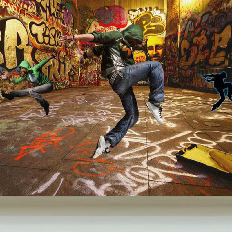 Fancy Graffiti Pattern Mural Wallpaper Contemporary Non-Woven Material Wall Covering Dark Brown Clearhalo 'Wall Decor' 'Wall Mural' 1884894