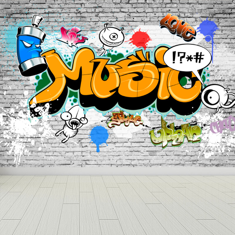 Fancy Graffiti Pattern Mural Wallpaper Contemporary Non-Woven Material Wall Covering Orange Clearhalo 'Wall Decor' 'Wall Mural' 1884899