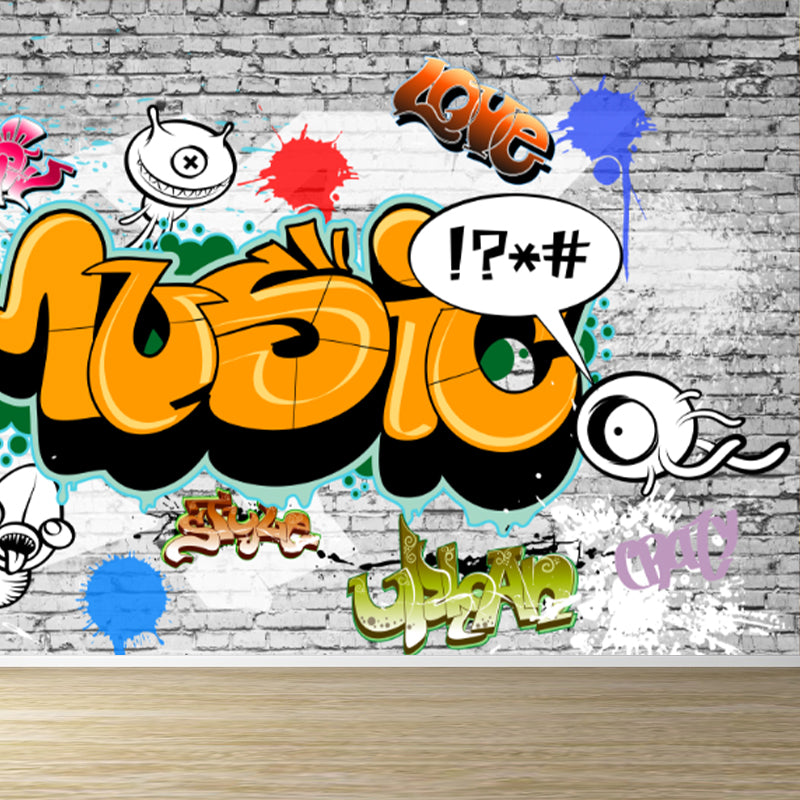 Fancy Graffiti Pattern Mural Wallpaper Contemporary Non-Woven Material Wall Covering Clearhalo 'Wall Decor' 'Wall Mural' 1884900