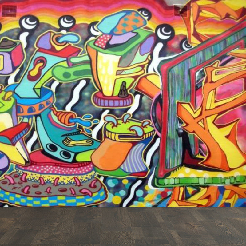 Novel Graffiti Wall Mural Modern Decorative Living Room Wall Art, Custom Size Available Orange Clearhalo 'Wall Decor' 'Wall Mural' 1884909