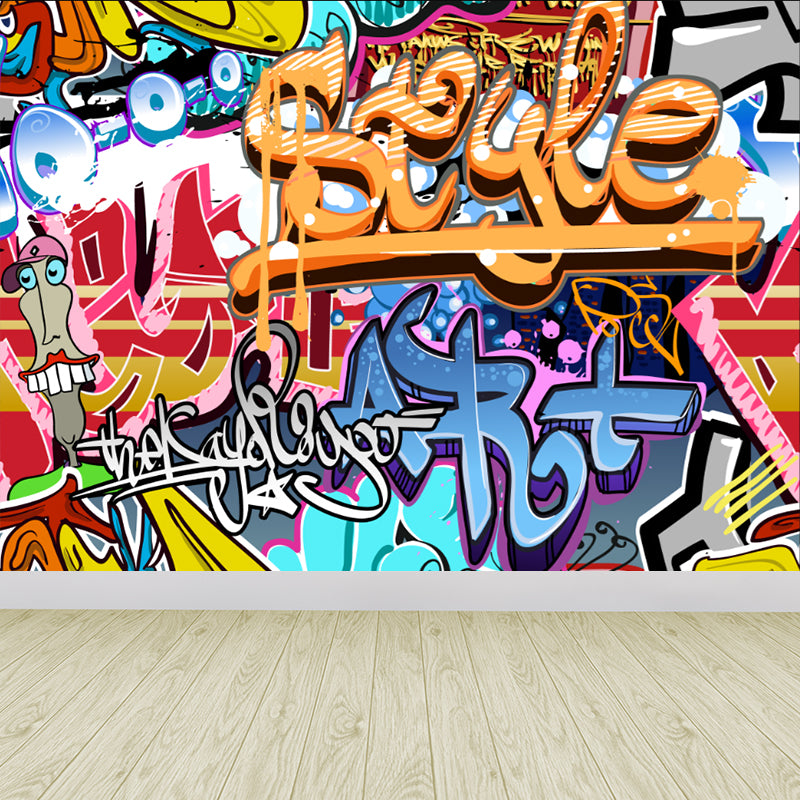 Novel Graffiti Wall Mural Modern Decorative Living Room Wall Art, Custom Size Available Light Orange Clearhalo 'Wall Decor' 'Wall Mural' 1884919