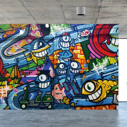 Graffiti Graphic Mural Wallpaper Pastel Color Modern Wall Covering for Living Room Blue Clearhalo 'Wall Decor' 'Wall Mural' 1884934