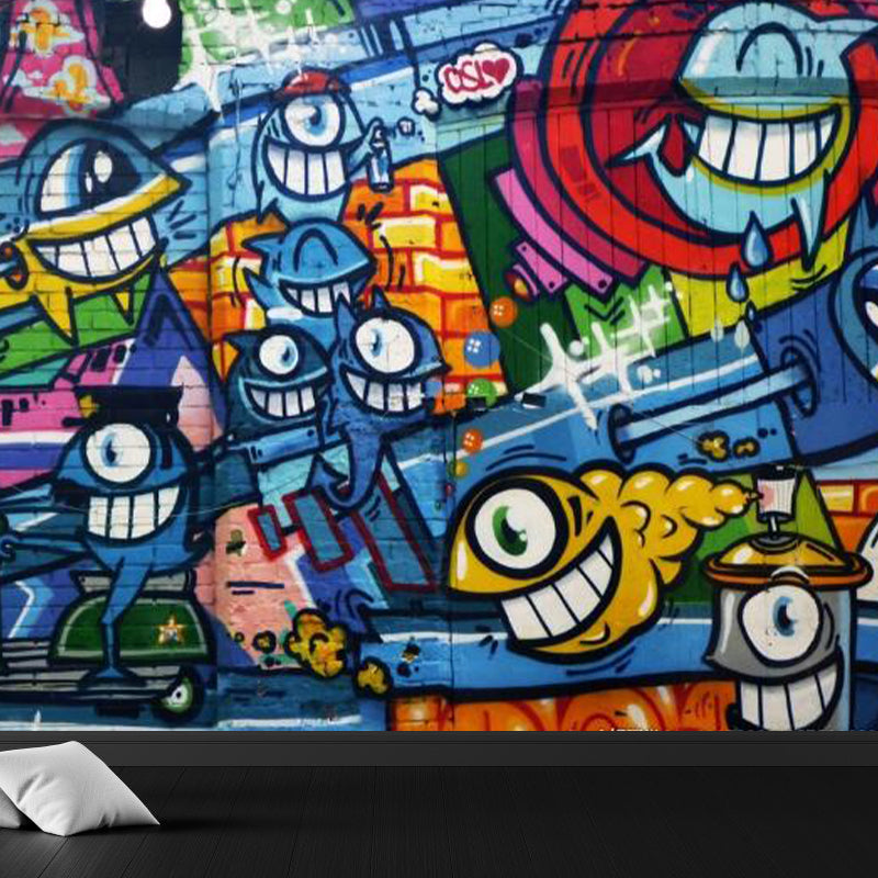 Graffiti Graphic Mural Wallpaper Pastel Color Modern Wall Covering for Living Room Clearhalo 'Wall Decor' 'Wall Mural' 1884935