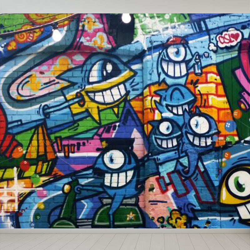 Graffiti Graphic Mural Wallpaper Pastel Color Modern Wall Covering for Living Room Clearhalo 'Wall Decor' 'Wall Mural' 1884936