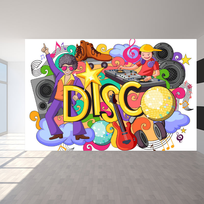 Graffiti Graphic Mural Wallpaper Pastel Color Modern Wall Covering for Living Room Yellow Clearhalo 'Wall Decor' 'Wall Mural' 1884939